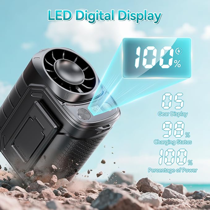 Portable Waist Fan, 5 Speeds & 15000RPM Strong Airflow Belt Fan, 10000mAh Rechargeable Wearable Shirt Fans with Flashlight, Personal Hands-Free Neck Fan for Outdoor, Camping, Worksites