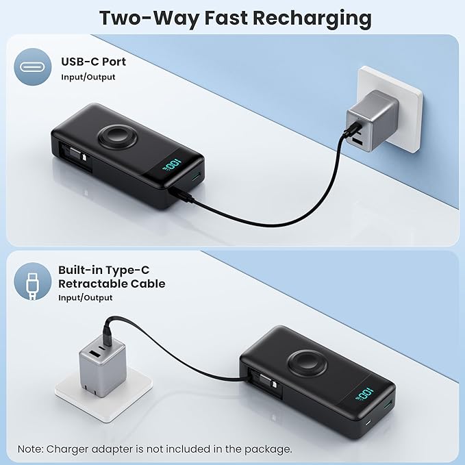 5-in-1 Portable Charger for iPhone,40800mAh Power Bank Built-in Retractable Cable and iWatch Charger,25W PD QC4.0 Fast Charging Battery Pack,Travel Essential Charger for iPhone 17/Air/16,Android,Black
