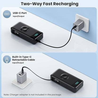 5-in-1 Portable Charger for iPhone,40800mAh Power Bank Built-in Retractable Cable and iWatch Charger,25W PD QC4.0 Fast Charging Battery Pack,Travel Essential Charger for iPhone 17/Air/16,Android,Black