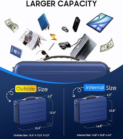 Fireproof Document Box with Lock, Hard-Shell Fireproof Safe for Home Documents, Portable Travel Fire Proof File Box for Passport Laptop Certificates, Navy Blue