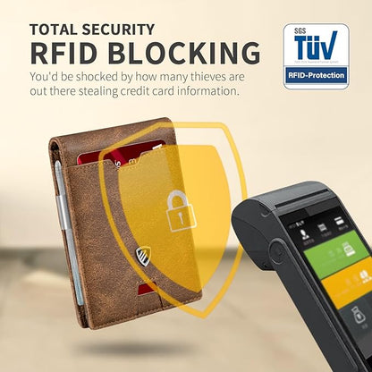 RUNBOX Mens Slim Wallet with Money Clip RFID Blocking Bifold Credit Card Holder for Men with Gift Box