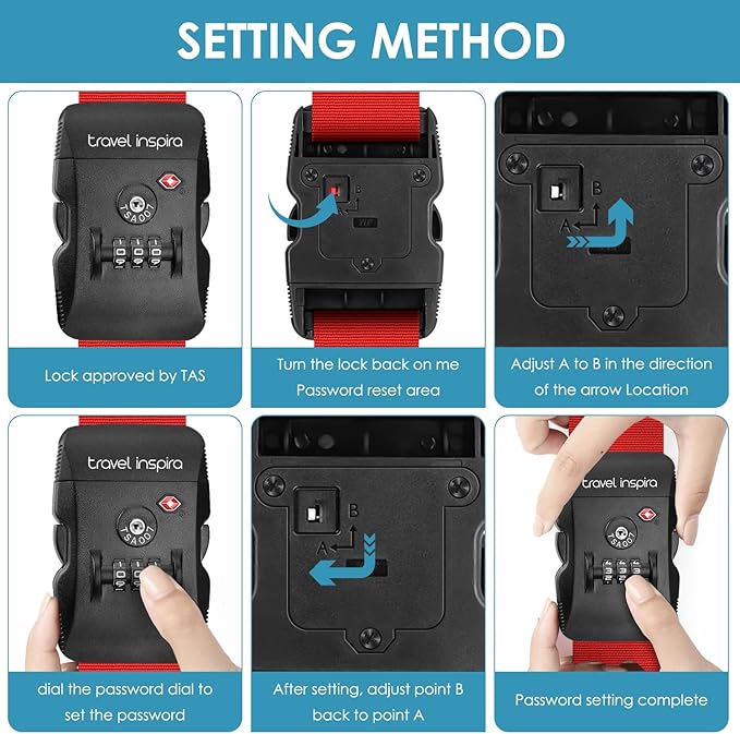 Travel Inspira Luggage Straps for Suitcases with TSA Lock, Protect Your Luggage Anti-Burst, High Visibility Color, Easy to Identify Luggage Adjustable Heavy Duty Belt for 20-32 Inch Suitcases