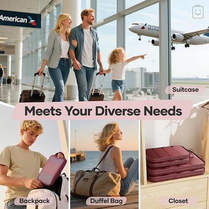 Veken 9/11 Set Compression Packing Cubes for Travel Essentials,Compressible Expandable Large Luggage Suitcase Organizer Bags for Clothing,Durable Space Saver Storage Bags with Toiletry Bags(Wine Red)