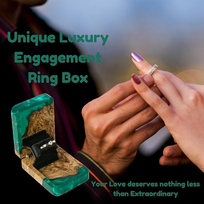 RWA Slim Engagement Ring Box for Proposal – Unique Wedding Ring Holder & Jewelry Display Case – Travel Jewelry Organizer, Ring Bearer Box, Proposal Gift, Wedding Ring Box for Ceremony, FLIP green