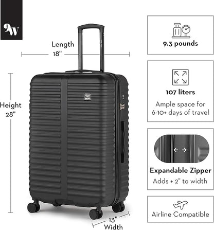 Nine West Suvi 28 Inch Hardshell Spinner, Large Expandable Checked Luggage, Extra Capacity Suitcase for Extended Travel Midnight Black