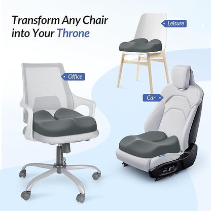 ZIKEE Ergonomic Seat Cushion with Thigh Relief Slope, Office Chair Cushion with Premium Memory Foam for Car, Home, U-Shaped Design Alleviates Hip, Tailbone Pain, Anti-Slip Sciatica Pain Relief (Gray)