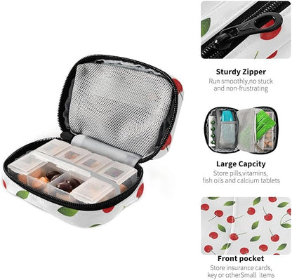 Pill Organizer Box Case Weekly Travel Pill Container Cute Pill Holder 7Day Vitamin Organizer Pill Dispenser Sorter Planner Storage Small Compact Cherries24