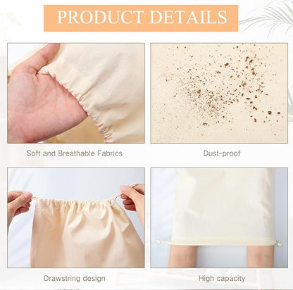 Hillban Shoes Bag for Travel Storage Dust Proof Cotton Drawstring Bag Breathable Pouch for Travel Home Pantry Accessories