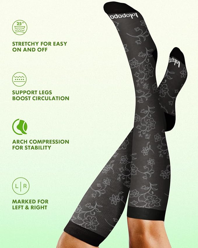 Bamboo Viscose Compression Socks for Women Men 2 Pairs 15-20mmHg Knee High Compression Socks Travel Nurse