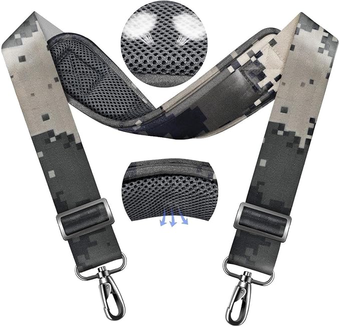 ZINZ 79.5" Universal Strap with Ultra-Thick Fixed Breathable Pad - Adjustable Heavy-Duty Shoulder Strap for Laptop, Crossbody, Luggage, Gym, Camera Bag and More,Camouflage Gray