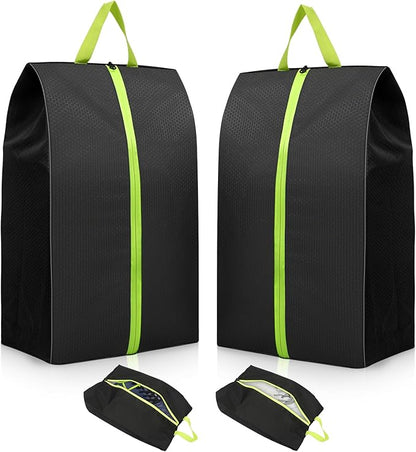 2 Pack Smell Proof Shoe Bags for Travel, Water-Resistant Odor Absorbing Cleat Shoe Organizer with Zipper | Sports Shoe Pouch for Soccer, Golf, Gym, Tennis, Baseball, Running