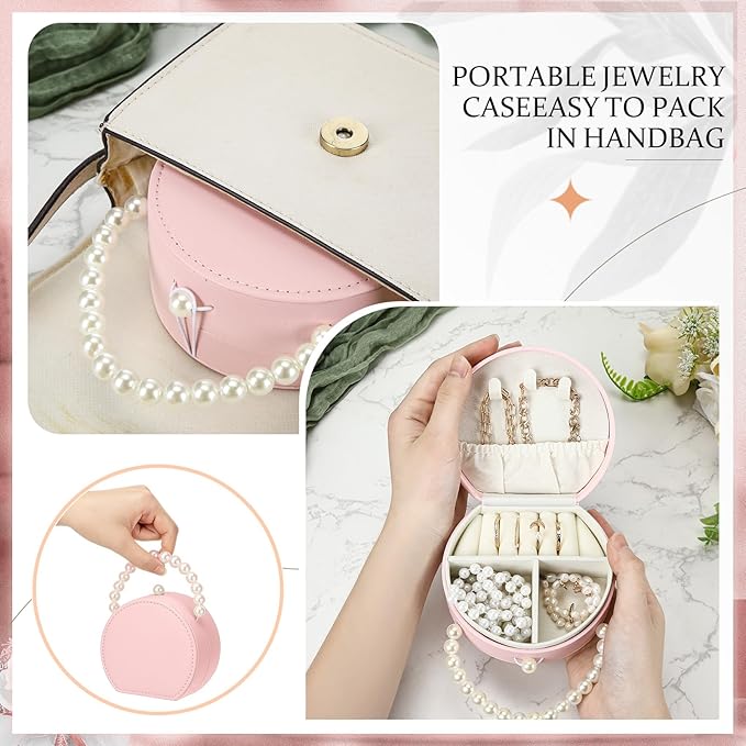 Weysat 8 Pack Travel Jewelry Case Bulk Mini Bridesmaid Jewelry Box Small Earring Storage Organizer for Women Proposal Gifts(Pink, Leather)