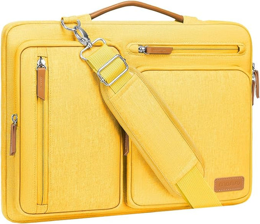 MOSISO 360 Protective Laptop Shoulder Bag,13-13.3 inch Computer Bag Compatible with MacBook, HP, Dell, Lenovo, Asus Notebook,Side Open Messenger Bag with 4 Zipper Pockets&Handle, Yellow