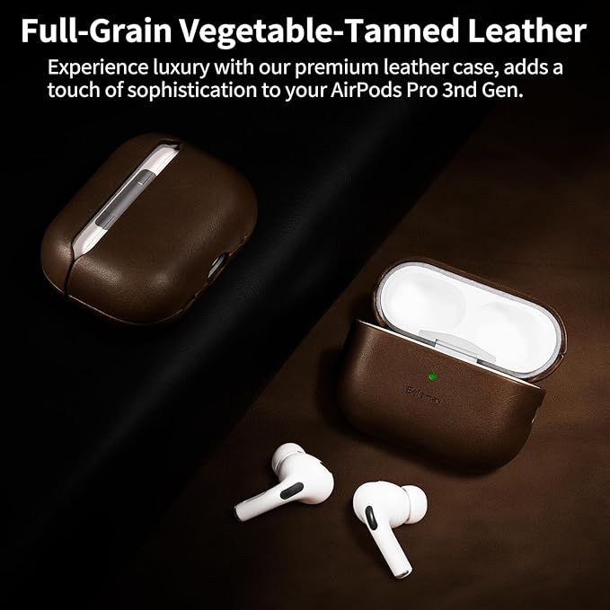 Belemay Handcrafted Full-Grain Vegetable-Tanned Leather Case for AirPods Pro 3rd Gen (2025), Two-Tone Effect, Natural Patina, Compatible with MagSafe, Compatible with Airpods Pro 3, Bourbon Brown