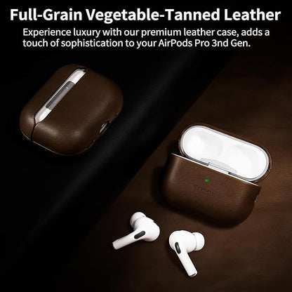 Belemay Handcrafted Full-Grain Vegetable-Tanned Leather Case for AirPods Pro 3rd Gen (2025), Two-Tone Effect, Natural Patina, Compatible with MagSafe, Compatible with Airpods Pro 3, Bourbon Brown