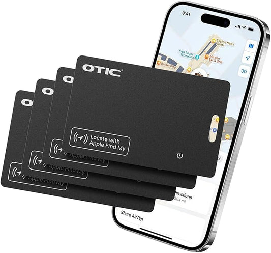 OTIC Wallet Tracker Card, Ultra-Thin 1.7MM Rechargeable Finder, Works with Apple Find My (iOS Only), Item Locator for Luggage Tags, Passports, Phone, IP67 Waterproof, (4-Pack)