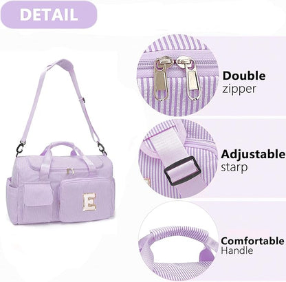 Kids Travel Duffle Bag Dance Bag Gifts for Girls Initial Gym Bag with Shoes Compartment for Women Lightweight Weekender Bags Purple-E