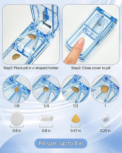 Monthly Pill Organizer 2 Times a Day, FRIWOLE Medicine Box with Portable Weekly Pill Bag, Keychain Pill Case, Pill Cutter and 2 Sticker (Purple, 2 Times a Day)