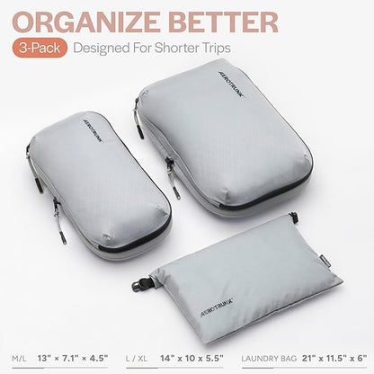 Aerotrunk Ultralight Compression Packing Cubes - Lightweight Travel Organizers for Suitcases and Luggage (3-Pack, Light Grey)