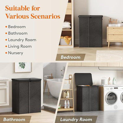 Lifewit 165L Laundry Basket with Lid, Large Laundry Hamper with Plastic Handles and Removable Bag, Foldable Tall Dirty Clothes Hampers for Laundry for Laundry Room, Bedroom, Bathroom, Dorm, Dark Gray