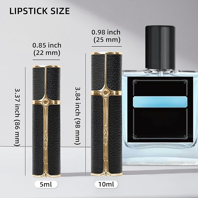 BF01BKB Leather Perfume Bottle 10ml – Bottom-Fill Refillable Dispenser, Leak-Proof & Portable for Men & Women, Ideal for Travel, Gifting & Daily Use (BKB)