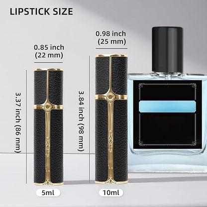 BF01BKB Leather Perfume Bottle 10ml – Bottom-Fill Refillable Dispenser, Leak-Proof & Portable for Men & Women, Ideal for Travel, Gifting & Daily Use (BKB)