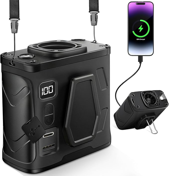 2025 Portable Waist Belt Clip Fan 10,000mAh/ 20,000RPM/ 100Speeds /40H Hands-free Rechargeable Wearable Shirt Fan Strong Airflow, Personal Body Hanging Neck Fan SOS Light for Outdoor Jobsite Camping