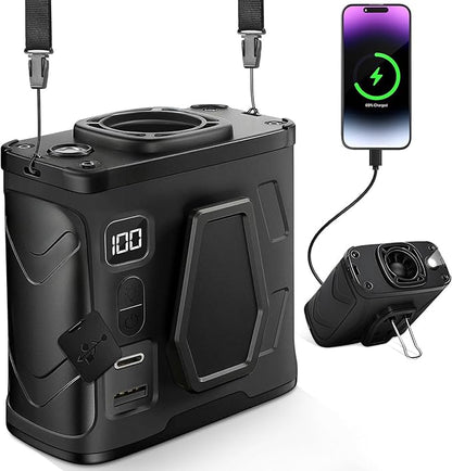 2025 Portable Waist Belt Clip Fan 10,000mAh/ 20,000RPM/ 100Speeds /40H Hands-free Rechargeable Wearable Shirt Fan Strong Airflow, Personal Body Hanging Neck Fan SOS Light for Outdoor Jobsite Camping