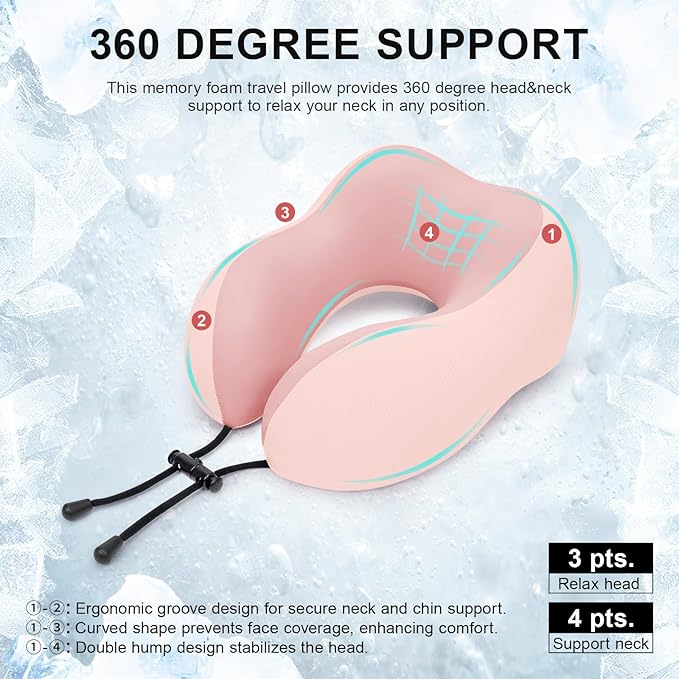 Travel Pillow for Airplane-3 Pack Memory Foam Neck Pillows, Soft Support Travel Essentials for Travelling, Sleeping Rest, Car, Train and Home Use(Grey&Black&Pink)