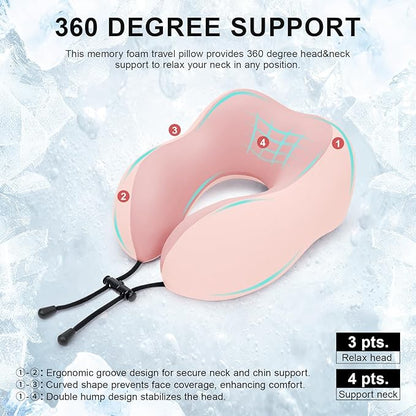 Travel Pillow for Airplane-3 Pack Memory Foam Neck Pillows, Soft Support Travel Essentials for Travelling, Sleeping Rest, Car, Train and Home Use(Grey&Black&Pink)