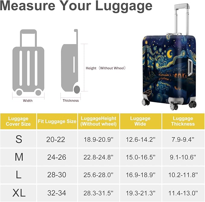 ANNA QUEEN Starry Night Art Luggage Cover, Van Gogh Inspired Suitcase Protector, Washable Stretchable Travel Sleeve for 20-22 Inch Luggage