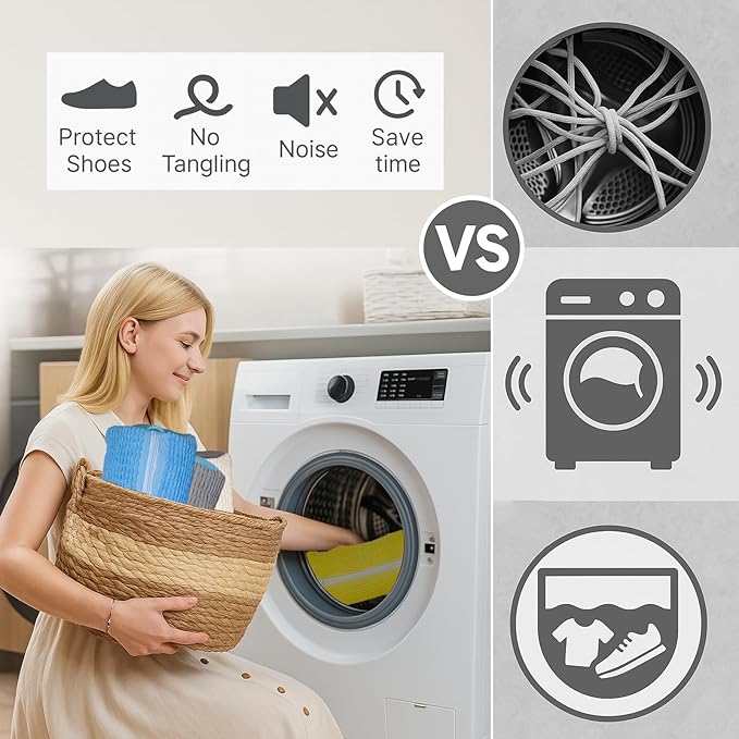 4 Pcs Shoe Washing Machine Bag, Laundry Shoe Bags for Washer and Dryer with Chenille Liner, Large Reusable Mesh Bag for Sneakers, Gym, Tennis, Sports, Delicate, 2 Color Mix (Blue+Beige)