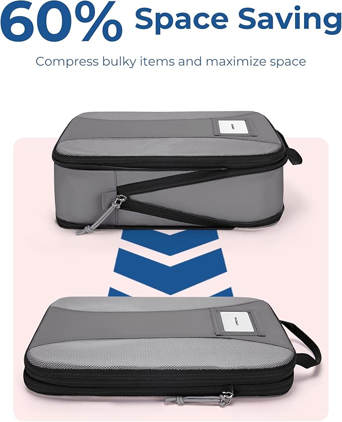 BAGSMART Compression Packing Cubes, 6 PCS Packing Cubes for Suitcases, Travel Bags Organizer for Luggage, Lightweight Packing Cube for Travel Essentials