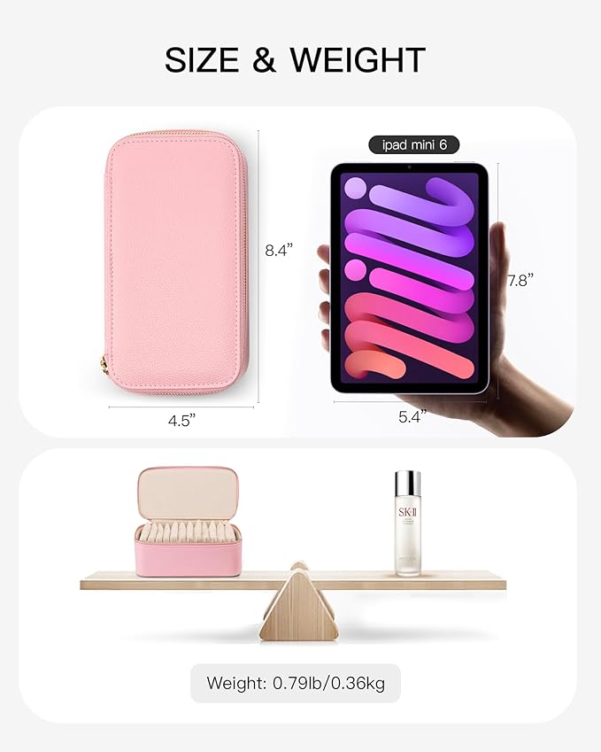 Vlando Jewelry Travel Case with 12 Velvet Jewelry Bags Travel Jewelry Orgainzer for Girls Jewelry Box for Necklace Rings Earrings Bags Christmas Gifts for Women Girls(Pink)