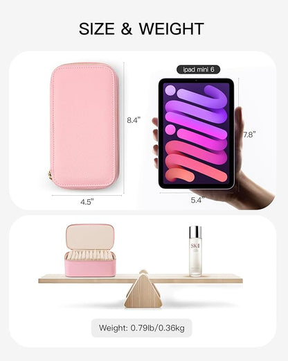 Vlando Jewelry Travel Case with 12 Velvet Jewelry Bags Travel Jewelry Orgainzer for Girls Jewelry Box for Necklace Rings Earrings Bags Christmas Gifts for Women Girls(Pink)