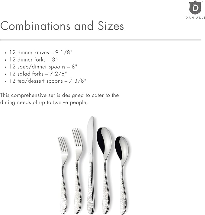 Matte Silverware Set, 18/10 Stainless Steel Satin Flatware, Modern Brushed Finish Cutlery, Dishwasher Safe & Durable, Built to Last (60-Piece, Marettimo Hammered)