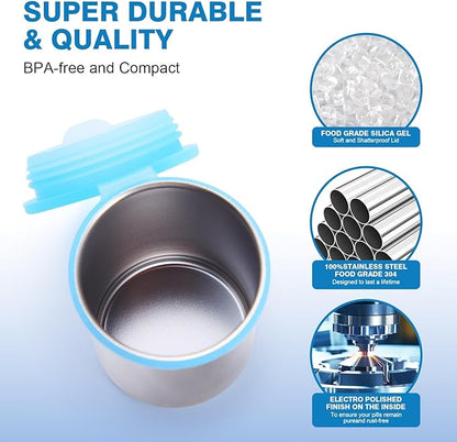 Weekly Stainless Steel Pill Organizer 7 Day, Magnetic Refrigerator Mountable Pill Box Case with Silicone-Sealed Lid for Travel, Waterproof Medicine Container, Portable Daliy Pill Holder