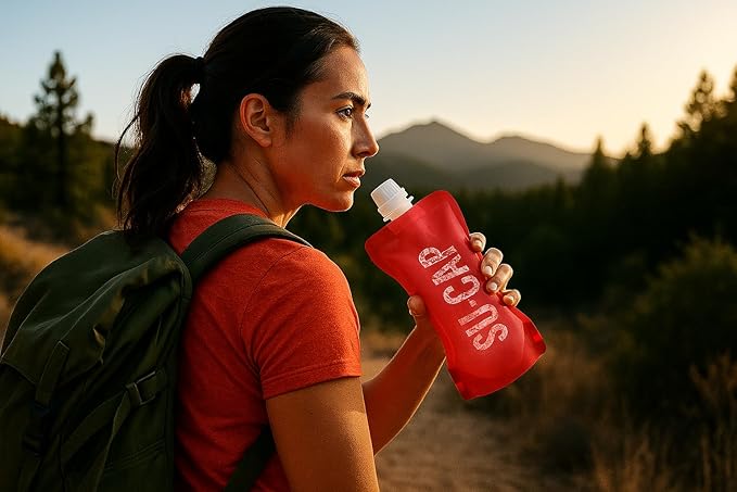 Collapsible Water Bottle – BPA Free, Foldable Sports Bottle for Hiking, Travel, Gym, Leakproof Lightweight Reusable Bottle with Carabiner – Eco-Friendly (15oz- 450 ml) (red)