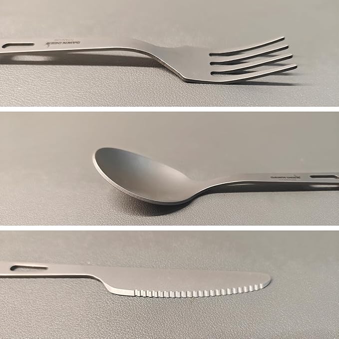 Titanium Fork Spoon Knife Set - Camping Tongs | Ultralight Backpacking Utensils, Travel Cutlery Set, Heat-Resistant & Rustproof, Hiking Survival Gear ((Knife+ Fork+ Spoon)* 2)