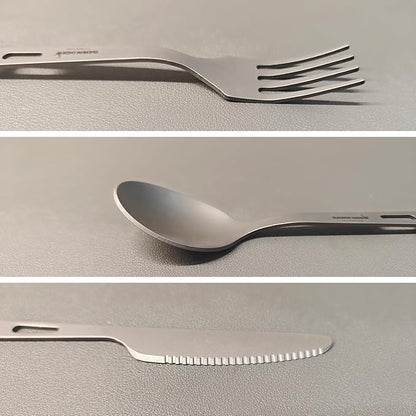 Titanium Fork Spoon Knife Set - Camping Tongs | Ultralight Backpacking Utensils, Travel Cutlery Set, Heat-Resistant & Rustproof, Hiking Survival Gear (Knife+ Fork+ Spoon)