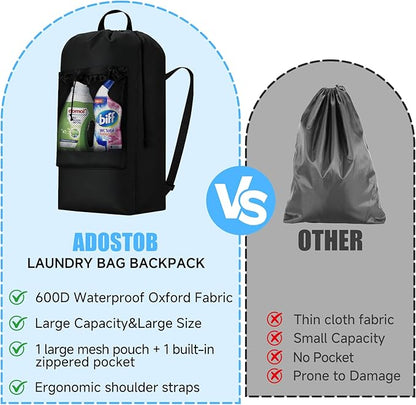 Laundry Backpack,120L Large Backpack Laundry Bag with Adjustable Shoulder Straps and Mesh Pocket, Durable Nylon Travel Laundry Bags Drawstring for College Dorm Essentials Laundromat Apartment Camping