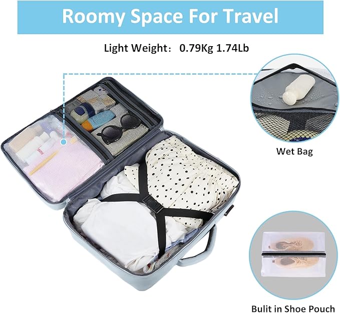 Taygeer Carry On Backpack, 35l Travel Backpack for Women Airline Approved, Cute Underseat Personal Item Travel Bag With Shoe Compartment, Casual Daypack Gifts for Friend Hiking Outdoor Weekend,Blue