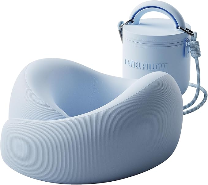 Travel Pillow - Memory Foam Neck Pillow Airplane, Neck Travel Airplane Pillow for Long Flight, 360º Support Plane Pillow, Machine Washable (Blue)