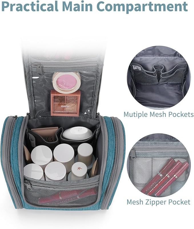 Narwey Small Hanging Travel Toiletry Bag Cosmetic Make up Organizer for Women and Men (Medium, Teal)
