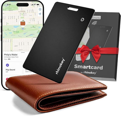 Rhinokey® Wallet Tracker Card (iOS Only) - Slim Rechargeable 1.8mm Thin Tracker, Airtag Wallet IP68 Waterproof, Apple Find My Luggage Tags, Item Finder with Key Chain Hole