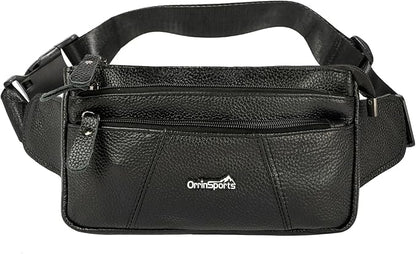 Leather Fanny Pack for Men Women,Genuine Leather Waist Belt Bag with Adjustable Strap Belt Hip Bag with Multi-Pockets for Travel Sports Running Cycling Hiking(Black)