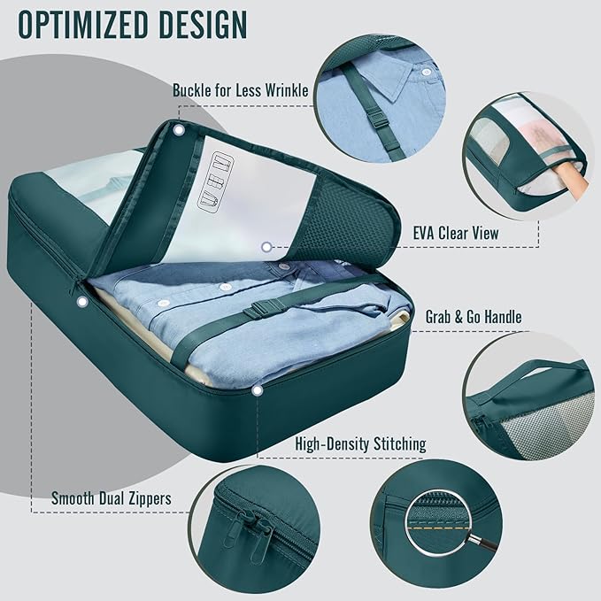 Veken 8 Set Packing Cubes for Travel Essentials, Suitcase Organizer Bags in 4 Sizes, Carry-On Luggage Accessories with Large Laundry & Hanging Toiletry Bag, Must-Have for Airplane, Road Trip & Camping