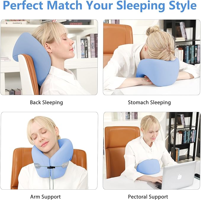 jiaao Neck Pillow Airplane, 2025 Upgraded Memory Foam Travel Pillow for International Flights, Adjustable Clasp, Storage Bag, Advanced Neck Support for Road Trips, Home, Office, and Gaming