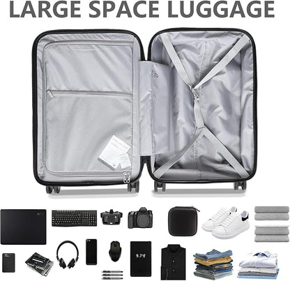 Carry On Luggage with Front Pocket & USB Port, PC Hardside 20 Inch luggage with Spinner Wheels & Built-in TSA Lock, Durable Lightweight Rolling Suitcase, Carry-On 20-Inch, Gray