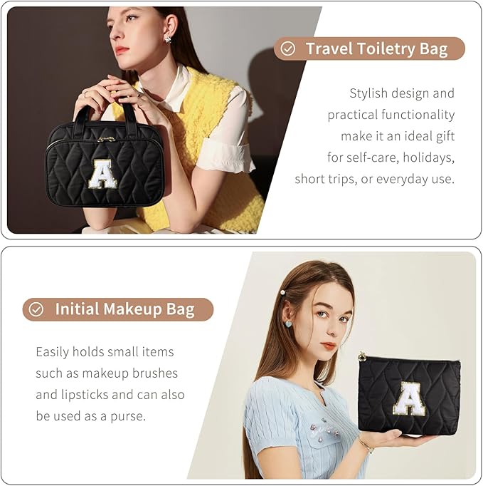 YOOLIFE Gifts for Friends - Friendship Gifts for Women, Travel Toiletry Bag for Women, Hanging Toiletry Bag, Monogrammed Initial Toiletry Pouch Makeup Bag Black - B